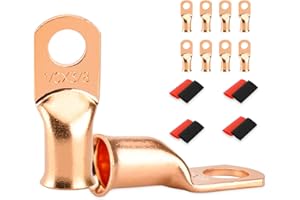 SDZONGES 8 PCS Battery Terminal Connectors, Battery Cable Ends Lugs, 1/0 Gauge Wire Connectors, 1/0 AWG 3/8" Stud Ring Terminals, Copper Wire Lugs with Heat Shrink Tubing.