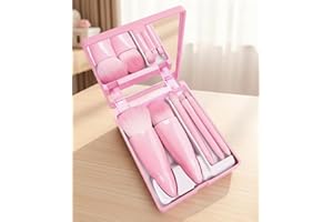 Travel Makeup Brush Set with Mirror, 5 Pcs Mini Cosmetic Brushes Kit with Case