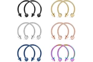 Ruifan 12PCS 16G Surgical Steel Nose Septum Horseshoe Hoop Earring Eyebrow Tragus Lip Piercing Ring