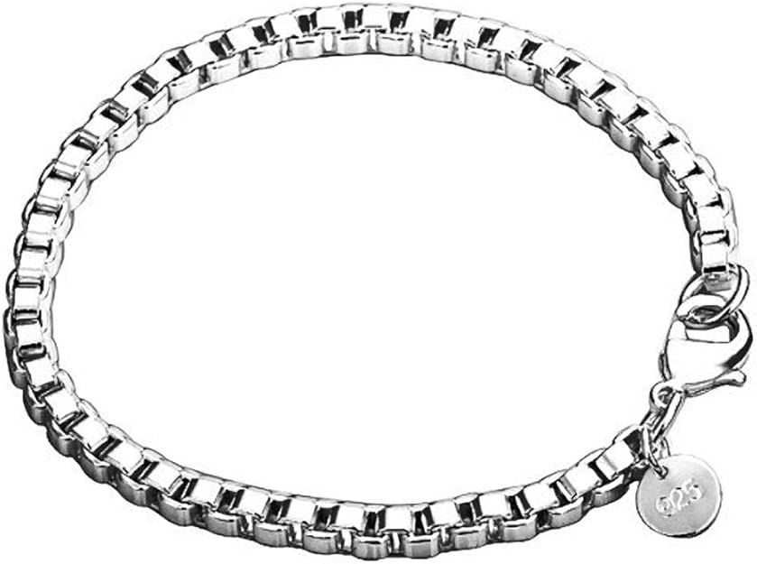 Box Link Bracelet 7.5" Inch 925 Sterling Silver Plated