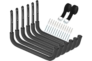 6 Pack Kayak Storage Racks, 15.5Inch/39.4cm Heavy Duty Garage Storage SUP Hooks, Wall Mount Surfboards Hanger, Black