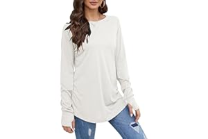 ZWSPTO Women's Spring Long Sleeve Tops O-Neck Basic Solid Color T-Shirts Blouse Tunic Tops with Thumb Holes