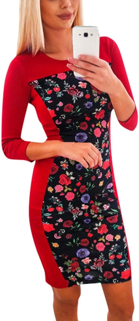 Sunnywill Sale! Womens Fashion Long Sleeve Dress O-Neck Slim Fit Jumper Dress Womens Elegant Slim Fit Nice Clothes Long Maxi Dress