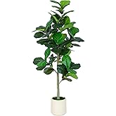 VIVATREES 6FT Fiddle Leaf Fig Artificial Tree with White Planter Pot,Faux Floor Plant, Indoor and Outdoor Fake Plants for Home Office Decor