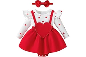 WOLBAY Newborn Infant Valentines Baby Girl Outfit Love Print Romper Drees Ruffles Bodysuit Jumpsuit Clothes And Headband