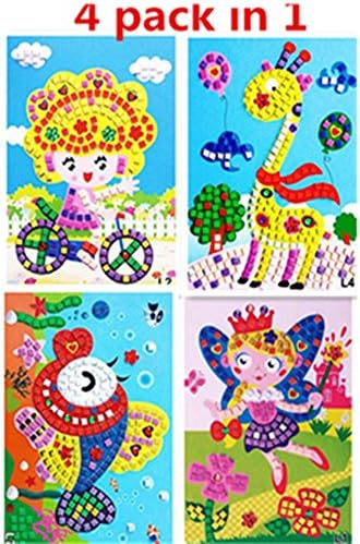 Wtong Mosaic Sticker Art Kits for Kids Animals Girl Giraffe Fish Butterfly Flower(Pack of 4)