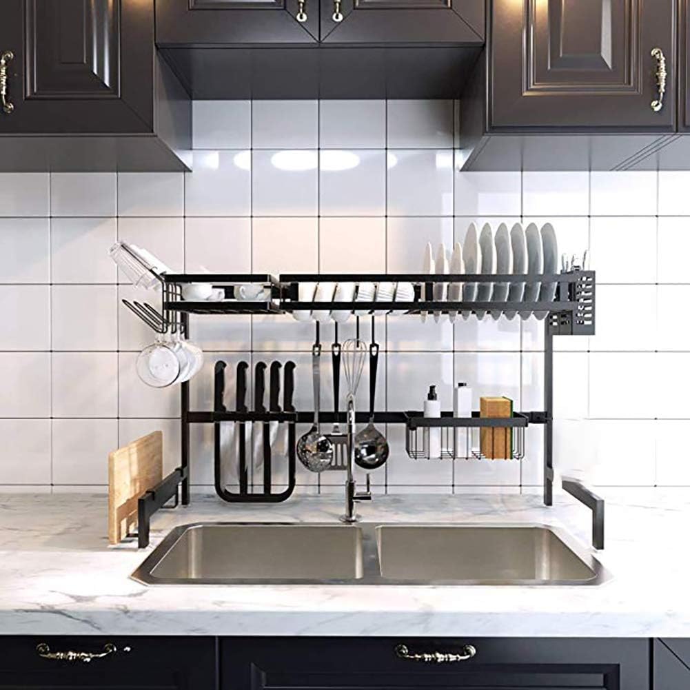 CRMY Over Sink Dish Drying Rack, Cutlery Holders Drainer Shelf for Kitchen Supplies Storage Counter Organizer Stainless Steel Display
