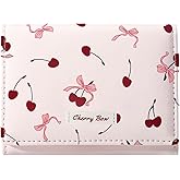 Sunwel Fashion Girls Cute Cherry Print Coquette Bow Wallet Small Wallet Card Holder ID Window for Women (PINK)