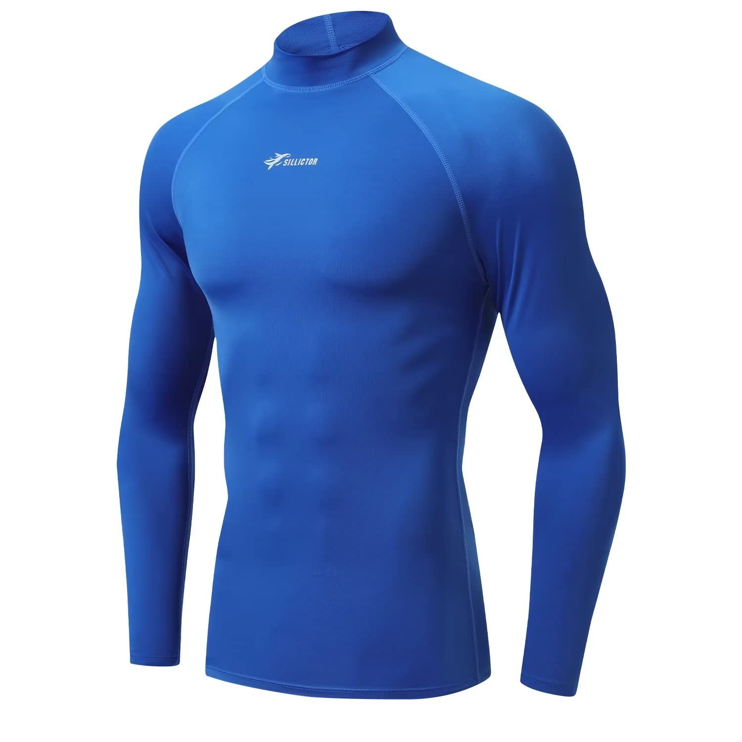 Sillitor Mens Rash Vest Long Sleeve UV Sun Protection Hign Neck Surfing Swimming Tops for Men Rash Guard Base Layer for Wetsuit Diving Snorkeling,Lightwieght,Water Wicking,Quick Dry 226 Blue S — image 1