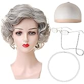 ROBOHOOK 5 Pcs Old Lady Wig and Accessories, Gray Wigs for Women, Beautiful and Natural Appearance, Breathable and Comfortable, Suitable for Role Playing, Halloween Parties, Stage Performances