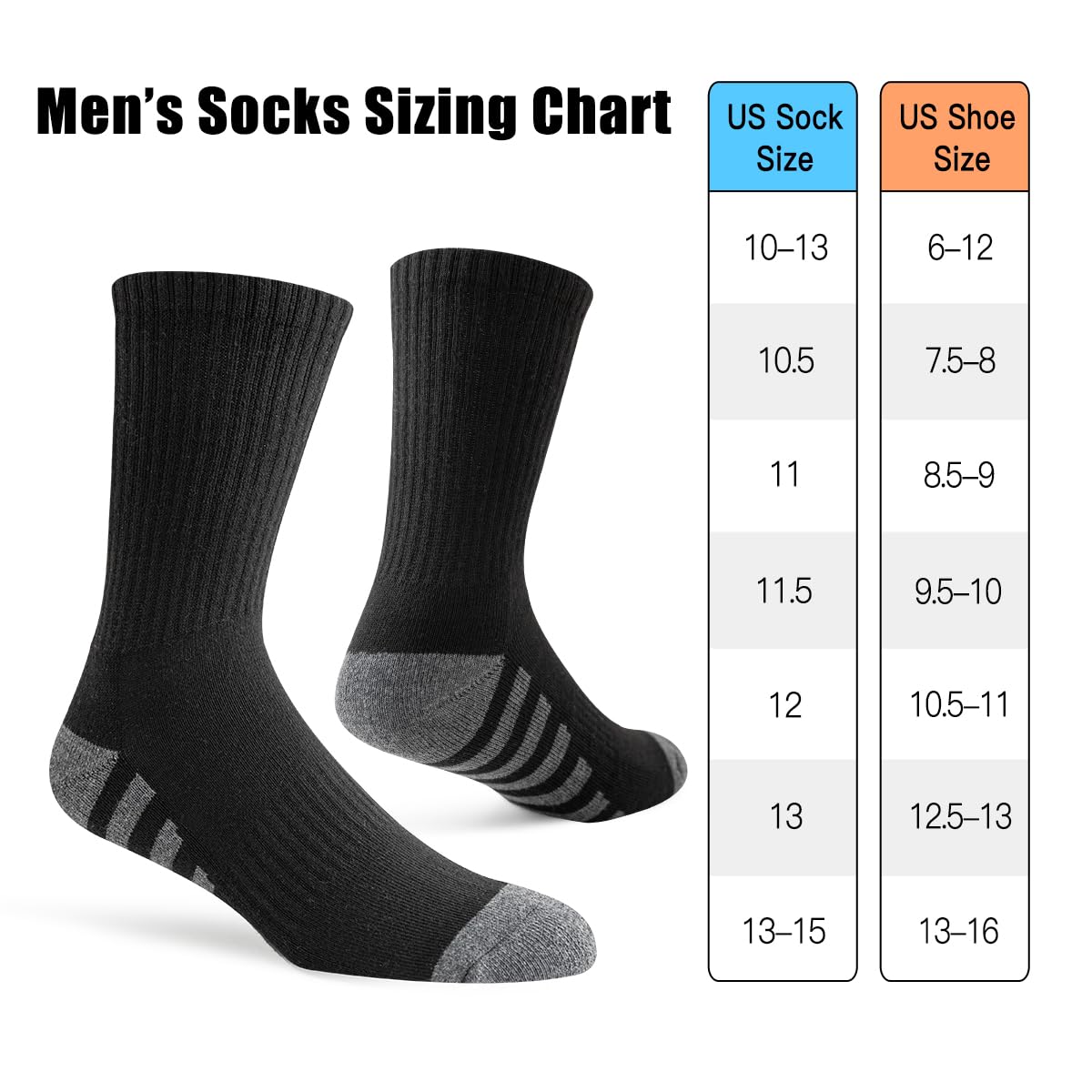 JOYNÉE 8 Pairs Mens Crew Work Cushion Socks Long Athletic Running Socks Workout Breathable Socks