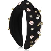 BAHABY Baseball Headbands for Women Crystal Baseball Embellished Wide Top Knot Headband for Women Game Day Hair Accessories (Black)