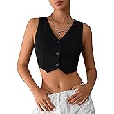Milumia Women's Button Up Suit Vest Shirt Waistcoat Sleeveless Cropped Blazer Vest Tops