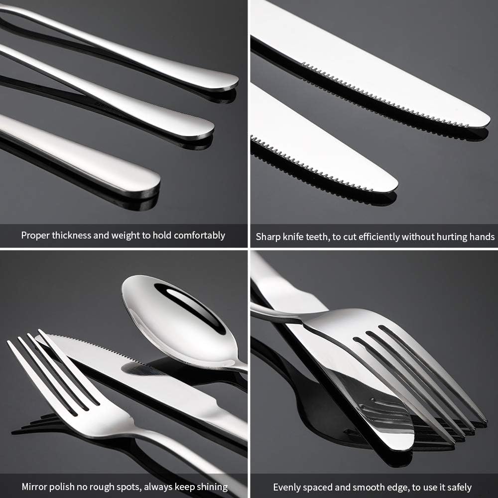  | Silverware Set, Briout Flatware Set service for 4, Stainless Steel Cutlery Set 20 Piece Include Upgraded Knife Spoon Fork, Mirror Polished, Dishwasher Safe: Flatware Sets