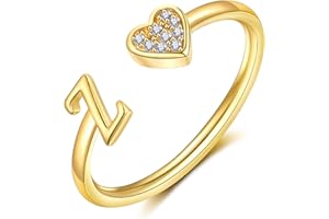 WFYOU Heart Initial Ring for Women Silver Rose Gold Plated Heart Capital Letter Initial Rings Stackable Rings for Women Adjustable Heart Alphabet Letter Rings Jewelry Gifts for Women