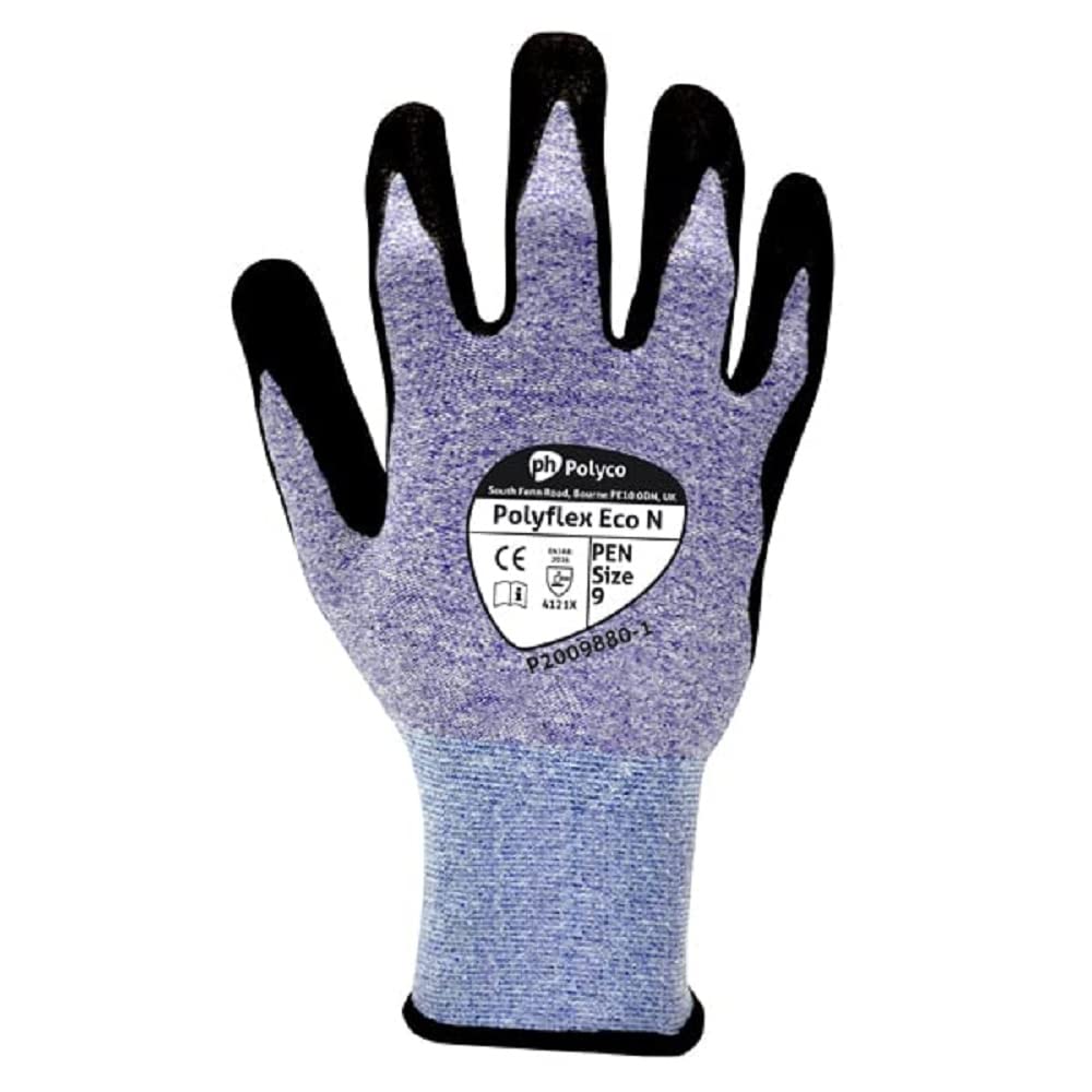 POLYFLEX ECO NITRILE RECYCLED WORK GLOVES - SIZE 8-1 PAIR, Blue