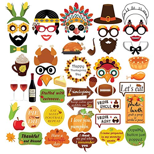 Thanksgiving Fall Party Photo Booth Props Kit For Autumn Harvest Funny Turkey Friendsgiving Party Decorations Supplies-44 Count