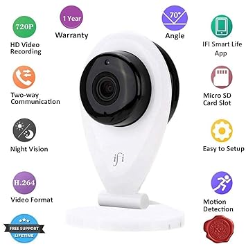 IFITech IFIC1 Indoor HD 720P Wireless Home Office Security Camera (White)