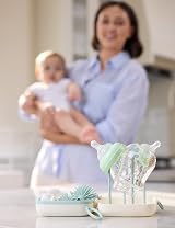 Momcozy 7-in-1 Bottle Brush Set Green Silicone Nipple Straw Drying Rack view 2