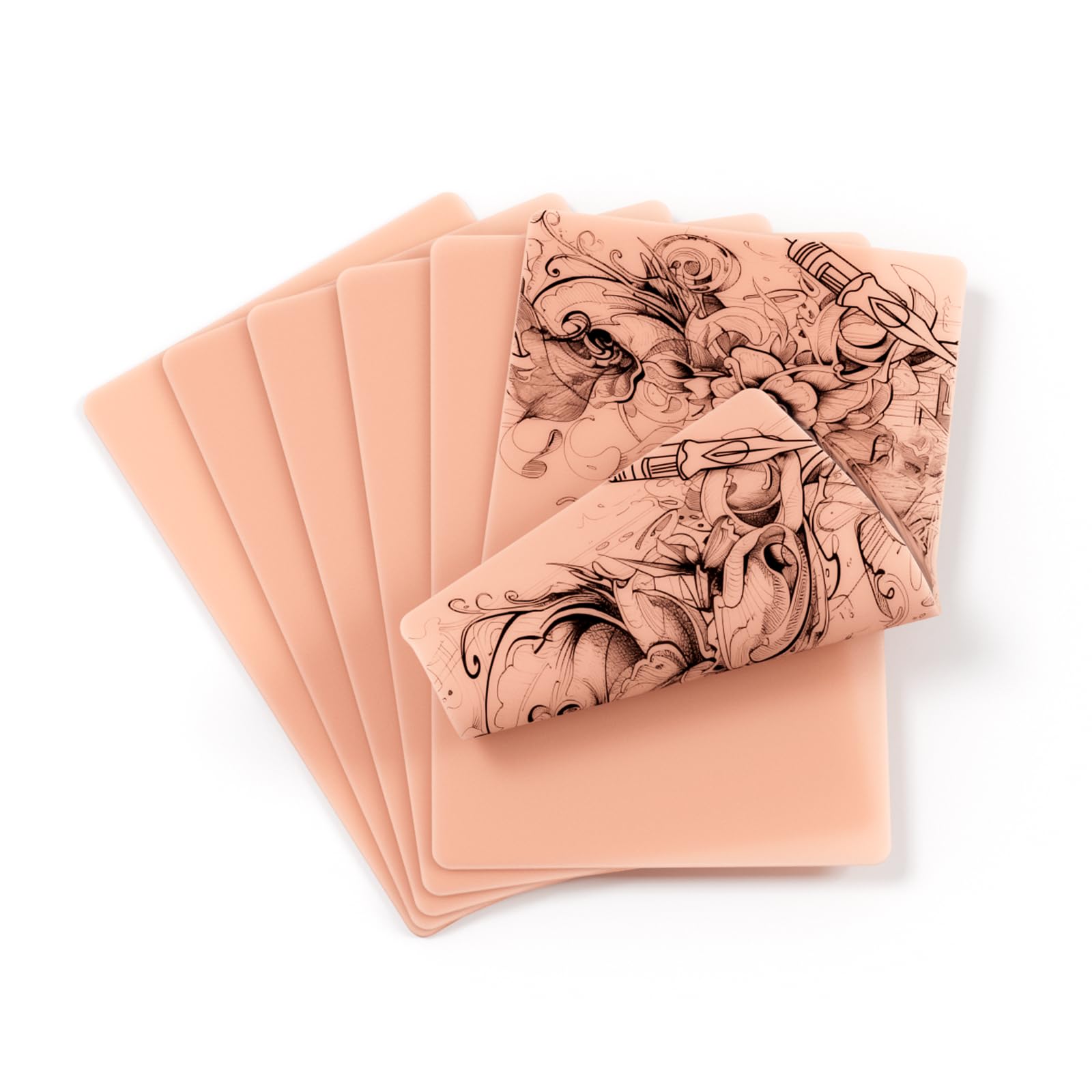 EZ 3mm Practice Skin - 6pc Pink A4 Size Soft Silicone Tattoo Fake Skin, Double Sides for Beginners and Artists
