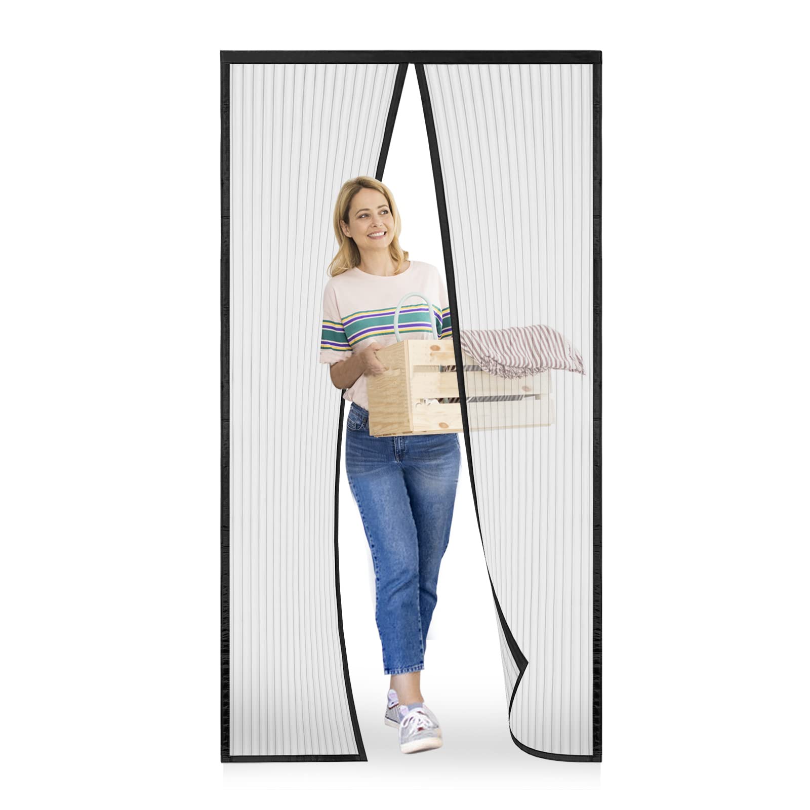 Mosquito Net Door Magnetic Mosquito Net Customized Door Curtain Anti-Mosquito Door Curtain for Corridors, Doors, Patio. Easy to Install Sealing Gasket, Black, 100 x 200 cm