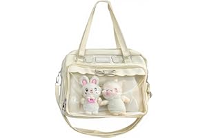 MILLEVIBE Ita Bag Kawaii Crossbody Bags Japanese Messenger Purse Clear Compartment & 2 Cute Plush Dolls for Women (Beige)