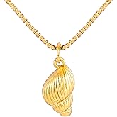 Meibamake Gold Necklace for Women, 14K Gold Plated Pendant Necklace Starfish Conch Shell Pendant Dainty Charm Ocean Beach Necklaces, Cute Simple Jewelry Gift for Women