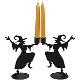 Primitives by Kathy Decorative Candle Holder Set, from Our Halloween Collection, Feature Matching Metal Cutout Designs of Dancing Witches in Matte Black with Holder on Their Hand