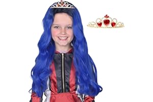 ColorGround Kids Long Wavy Cosplay Wig with Crown for Halloween Costumes and Party (Dark Root Blue)
