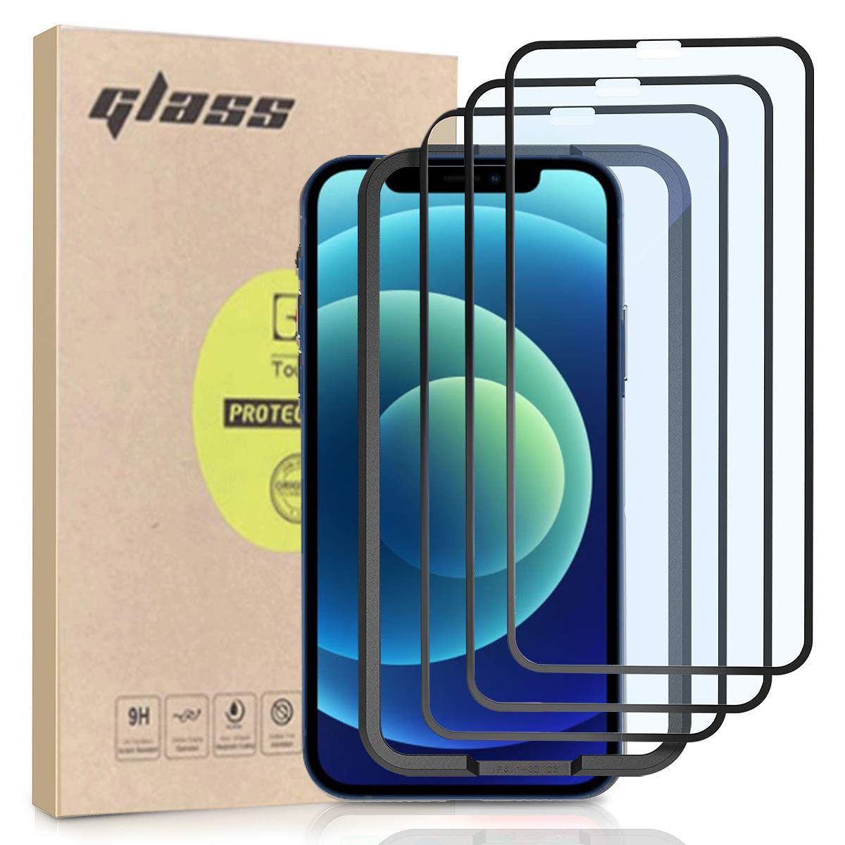 3 Pack Full Screen Protector HD for iPhone 12 Mini/iPhone 12/12 Pro/iPhone 12 Pro Max Tempered Glass Anti-Scratch with Alignment Frame, 2.5D,9H Hardness (iPhone 12/12Pro)