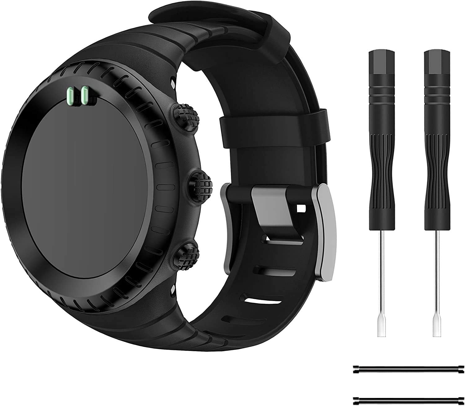 Junboer Compatible Suunto Core Strap Watch Band, Soft Silicone Sport Replacement Wristband with Metal Clasp and Black Buckle Fitness Band for Suunto Core Smart Watch