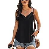 CiCiBird Women's Pleated V Neck Cami Tops Flowy Spaghetti Strap Tank Tops Dressy Casual Summer Sleeveless Blouses