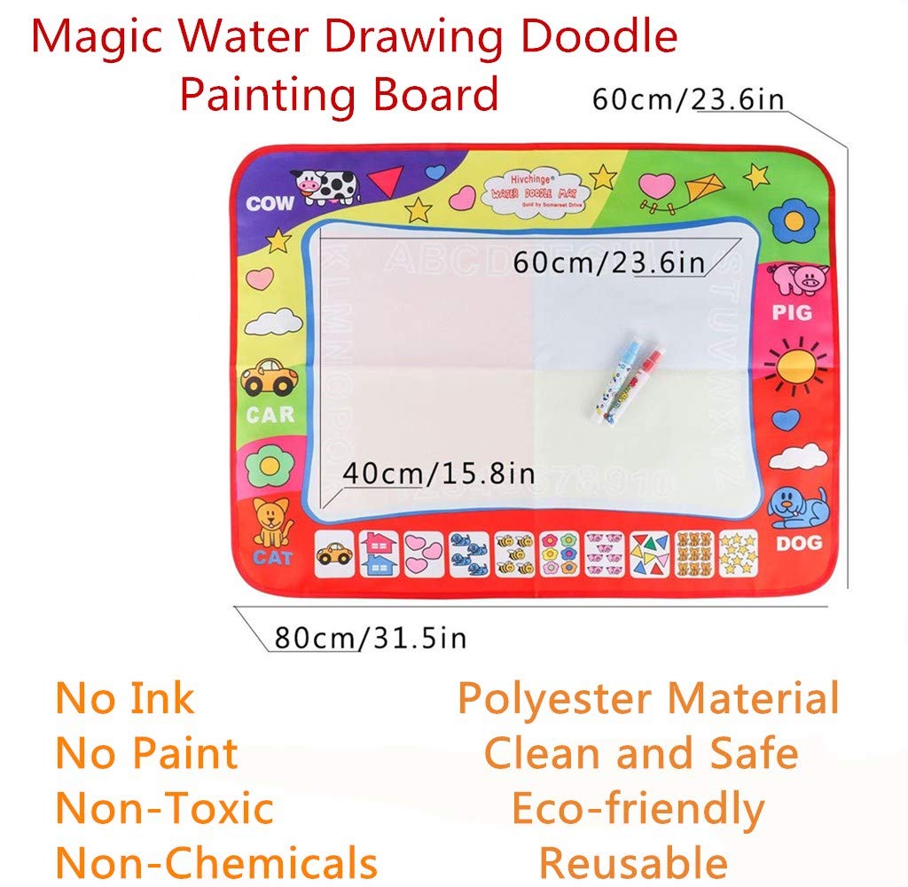 AGXuanYi Magic Water Drawing Mat 4 Color Large 31.5 x 23.6in Water Doodle Painting Board Writing Mats with 2 Pens 8 Molds Kids Educational Learning Toy Gift for Boys Girls Toddlers