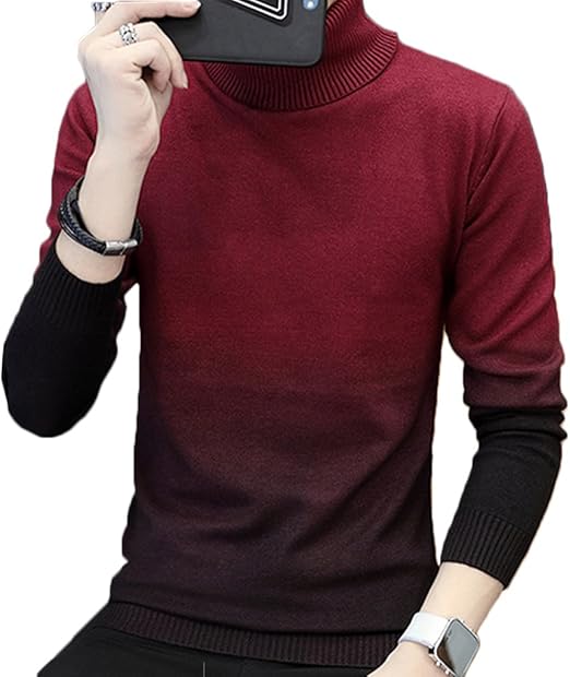 Amazon Zuomaメンズ セーター 春秋新番 ニット ジャガードニット インナーシャツ グラデーション カットソー ハイネック 青少年 ワインレッド 3xl 服 ファッション小物 通販