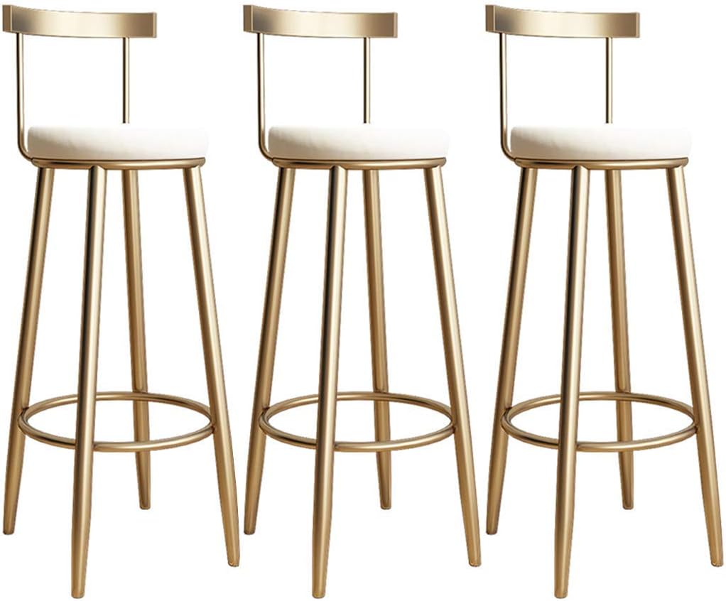 LZQBD Bar furniture/Bar Stool with Backrest Wrought Iron High Stool with White Velvet Cushion and Gold Metal Leg,Contemporary Bistro Pub Footrest Barstools - Set of 3 (Size : 65cm(25.6 Inch))