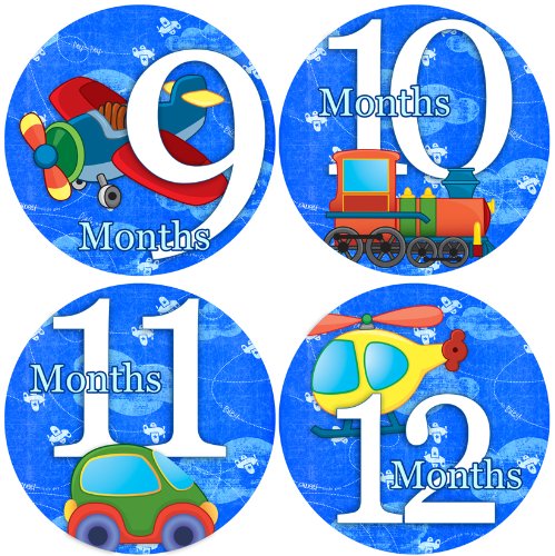 AIRPLANES CARS TRAINS HELICOPTERS Baby Month By Month Stickers - Baby Month Onesie Stickers Baby Shower Gift Photo Shower Stickers, baby boy Airplanes - Thumbnail 2