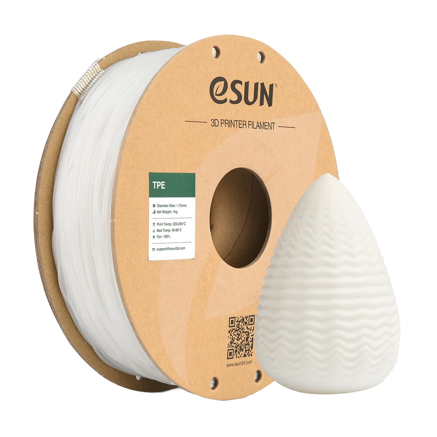 eSUN Flexible TPE Filament 1.75mm, High Elasticity 3D Printer Filament TPE-83A, Dimensional Accuracy +/- 0.05mm, 1KG Spool (2.2 LBS) 3D Printing Filament for 3D Printers, Natural — image 1