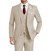 HUUTOE Men's 3 Piece Suits Slim Fit, Wedding Groomsmen Prom Business Suit, One Button Blazer Jacket Vest and Pants Tuxedo Set