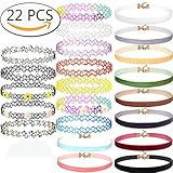 22 PCS Choker Necklace Set with Tattoo Henna Choker Necklaces Ribbon Collar for Girls and Women
