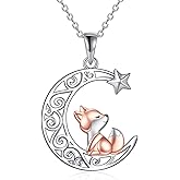 AINFQY 925 Sterling Silver Celtic Crescent Moon Animal Necklace for Women Fox/Black Cat/Hummingbird Crystal/Abalone Shell Pendant Jewelry Gift for Mom Daughter