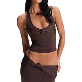 Women Halter Tank Tops Sexy Sleeveless Knot Front Backless Crop Tops Shirts Y2k Going Out Tops