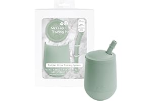 ezpz Mini Cup + Straw Training System (Sage) - 9 Months+ - 100% Silicone Training Cup for Infants + Toddlers - Designed by a Pediatric Feeding Specialist
