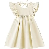 LYXIOF Toddler Baby Girl Cotton Linen Dress Ruffle Sleeve Halter Sleeveless Kids Casual Dresses