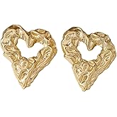 Gold Heart Hollow Drop Earrings Geometric Dangle Earring Statement Textured Vintage Jewelry for Women