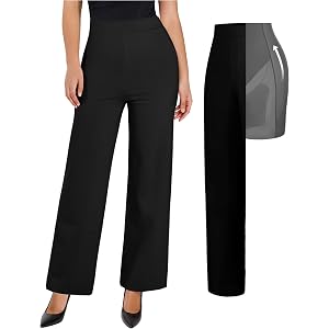 Popilush Dress Pants for Women Tummy Control 2 in 1 Work Slack High Waisted Wide Leg with Pockets Business Pants