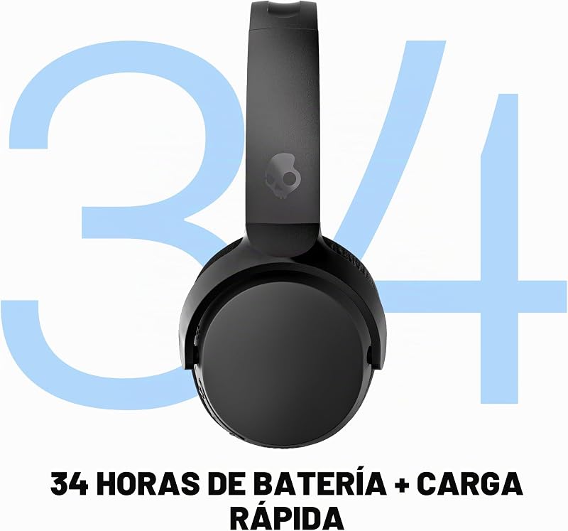 Riff 2 Cascos On-Ear Inalámbricos, 34 h de Autonomía, Micrófono, Compatibles con iPhone Android y Dispositivos Bluetooth - Negro