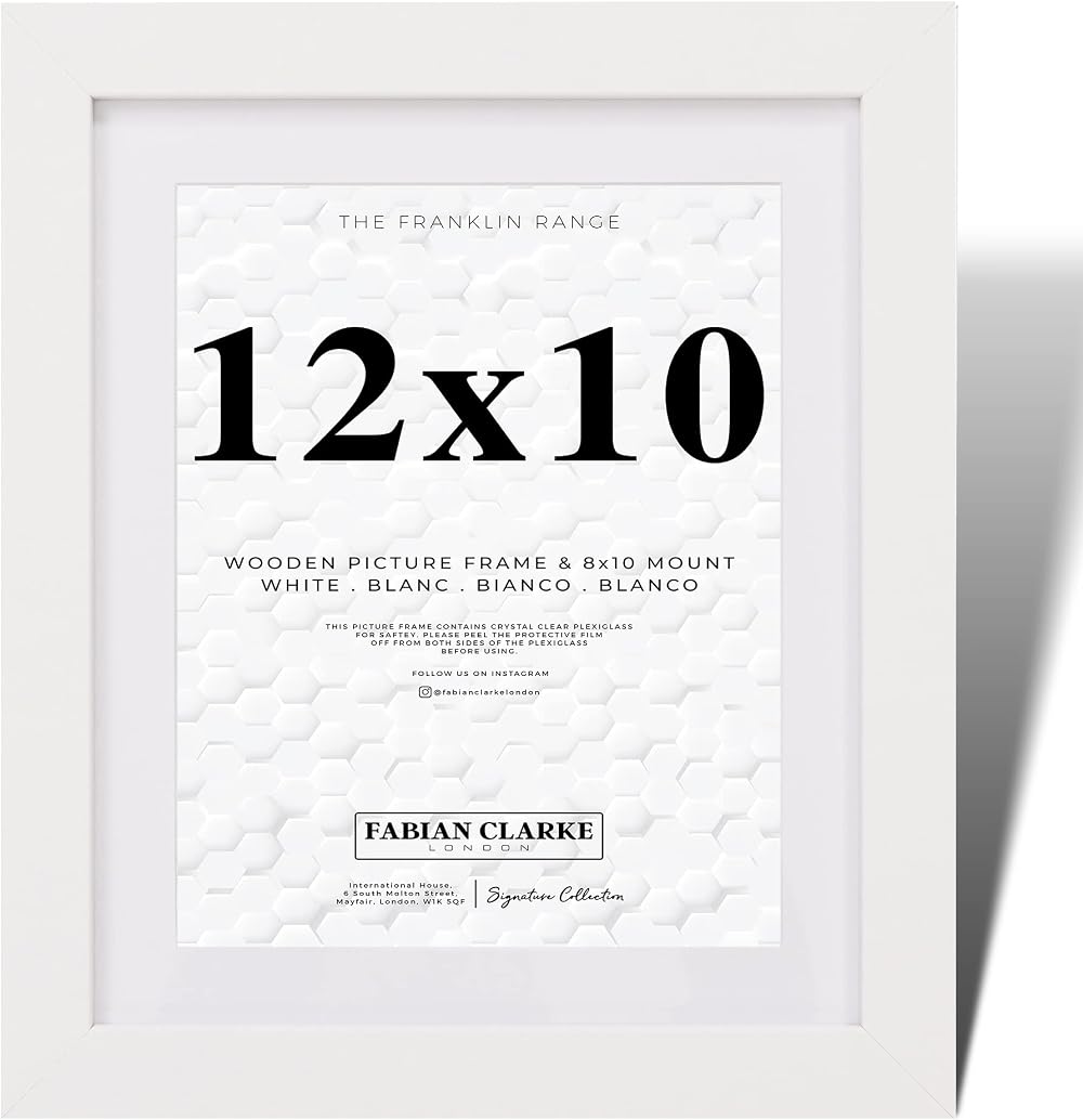 Fabian Clarke London 12x10 Picture Frame White Mount 10x8 MDF Hang Portrait