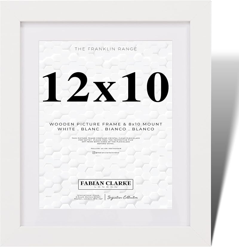 Fabian Clarke London 12x10 Picture Frame White Mount 10x8 MDF Hang Portrait