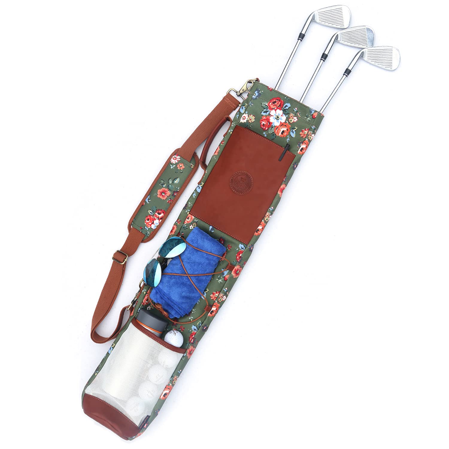 TOURBON Waterproof Canvas Leather Sunday Golf Bags Ladies Travel Case Range Bag