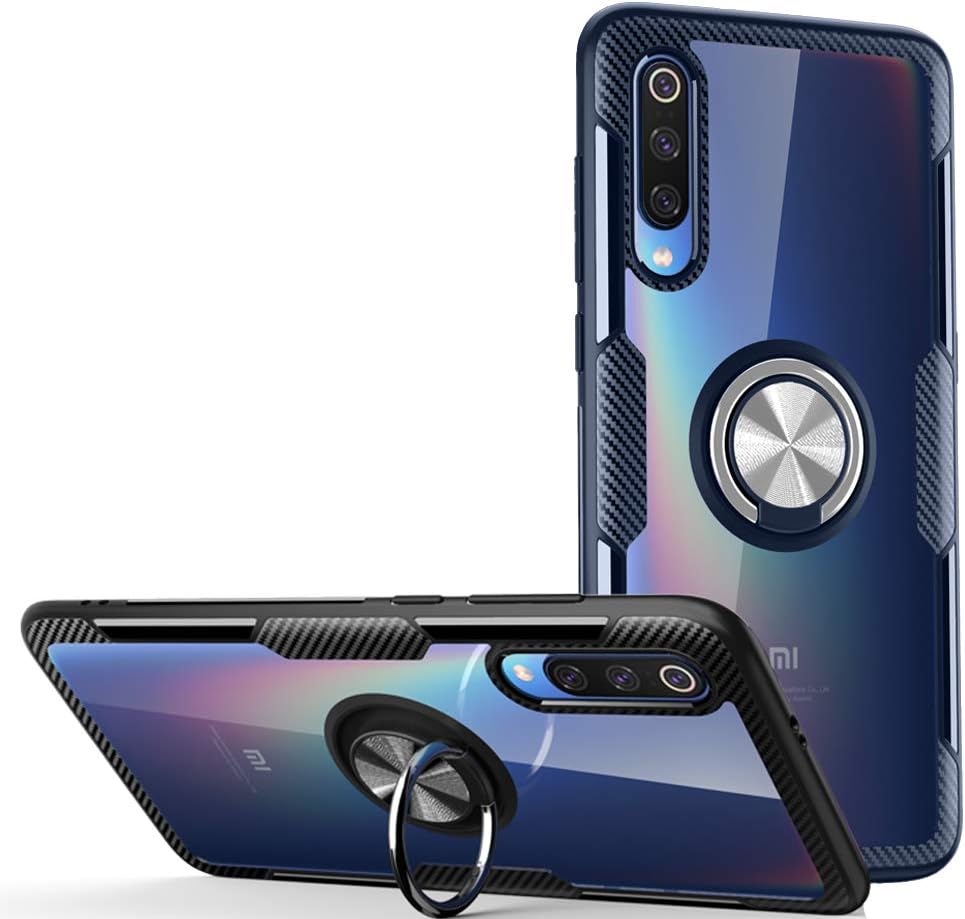 DAYNEW for Xiaomi Mi 9 SE Case,Transparent clear Anti-Scratch Shockproof PC+TPU Protective Case+ Foldable Holder for Xiaomi Mi 9 SE,Blue